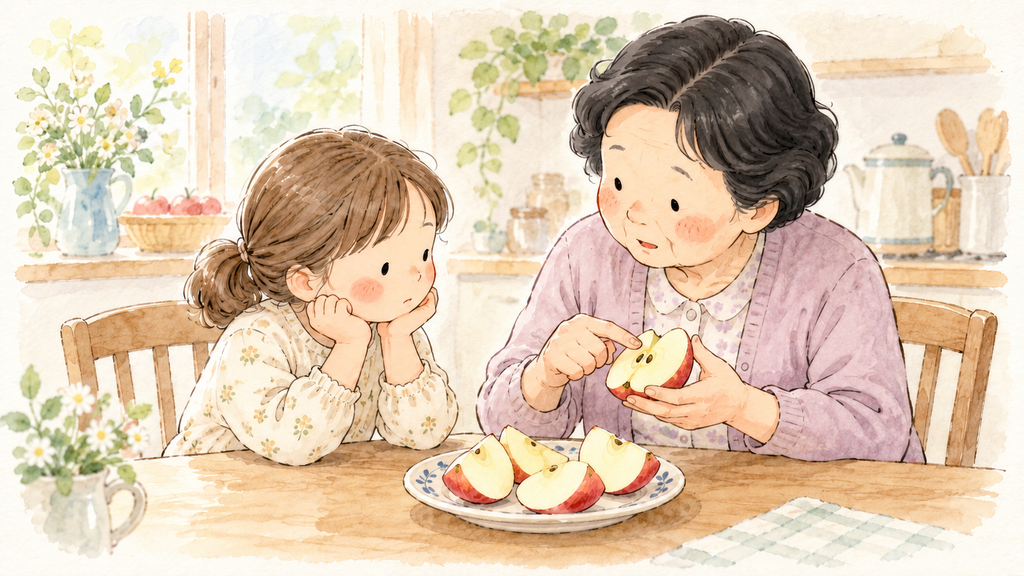 幼い頃、祖母とりんごを囲む食卓