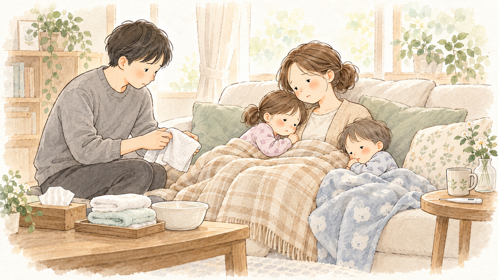 体調を崩した母と子どもたちを支える父